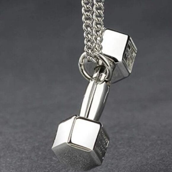 SILVER DUMBBELL SCRIPTURE NECKLACE  - Picture 2 of 6